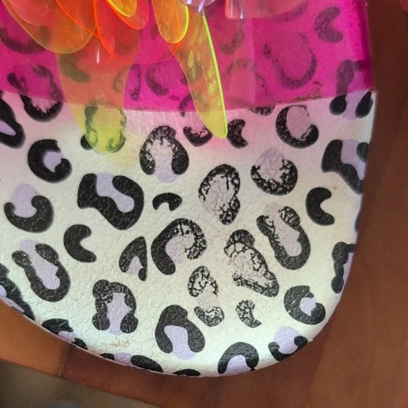 Colorful Leopard Print Kids Slide Sandals - Picture 4 of 4